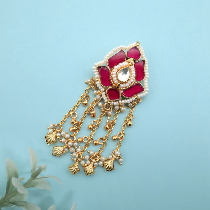 Lotus Bud Gold Shell Hangings Bridal Hair Choti